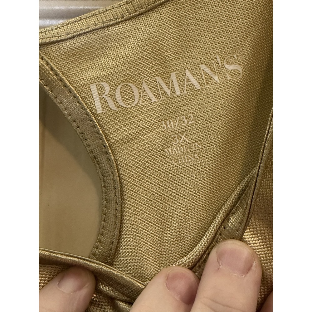 Roaman's Metallic Gold Top Women 3X Gold Excellent Short Sleeve Keyhole Tunic - Picture 3 of 5